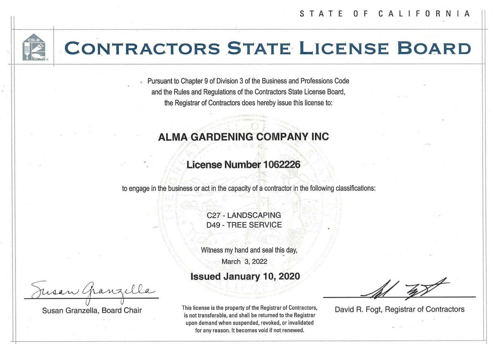 State Licence for Landscaping Company in Los Angeles